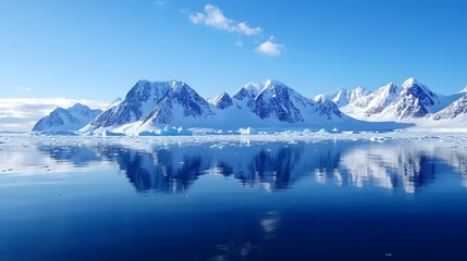 Glacier mountains and calm sea in arctic landscape