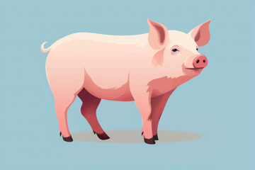 Fototapeta premium Cartoon pig illustration on blue