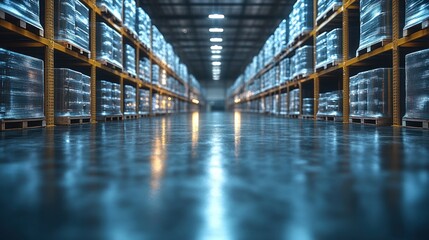 Dust-free warehouse floor with emphasis on sustainable hygiene practices and room for text.