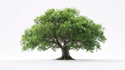 A detailed oak tree with realistic leaves and bark texture on a pure white background.