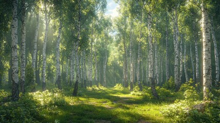 Obraz premium Serene Diversity in a Thriving Forest Ecosystem - Trees, Wildlife, and Harmony in Nature