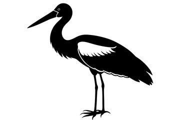 Stork bird silhouette vector, bird silhouette, stork bird black icon vector isolated on white background