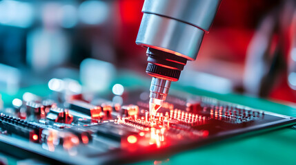 Macro shot of tiny mechanical components being assembled by a robotic arm inside a dust-free environment