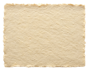 Textured cream handmade paper with rough, uneven edges, perfect for artistic projects, crafts, or vintage-themed designs. Isolated on transparent background, png.