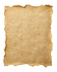 Aged brown paper with rough, torn edges and a distressed texture, perfect for vintage or rustic design projects and backgrounds. Isolated on transparent background, png.