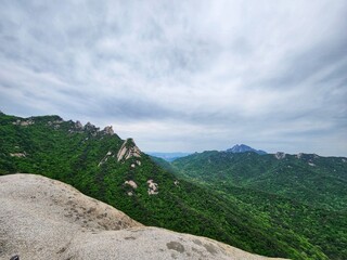 Image of summer scenery of Dobongsan Mountain near Seoul, Korea. Hiking in Dobosan National Park. korea mountains. trekking. korean landscapes. bukhansan national park.