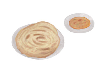 Illustration of roti canai with dhal
