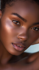 Fototapeta premium Black and White Photo of a Beautiful Black Women Skincare Model Portrait