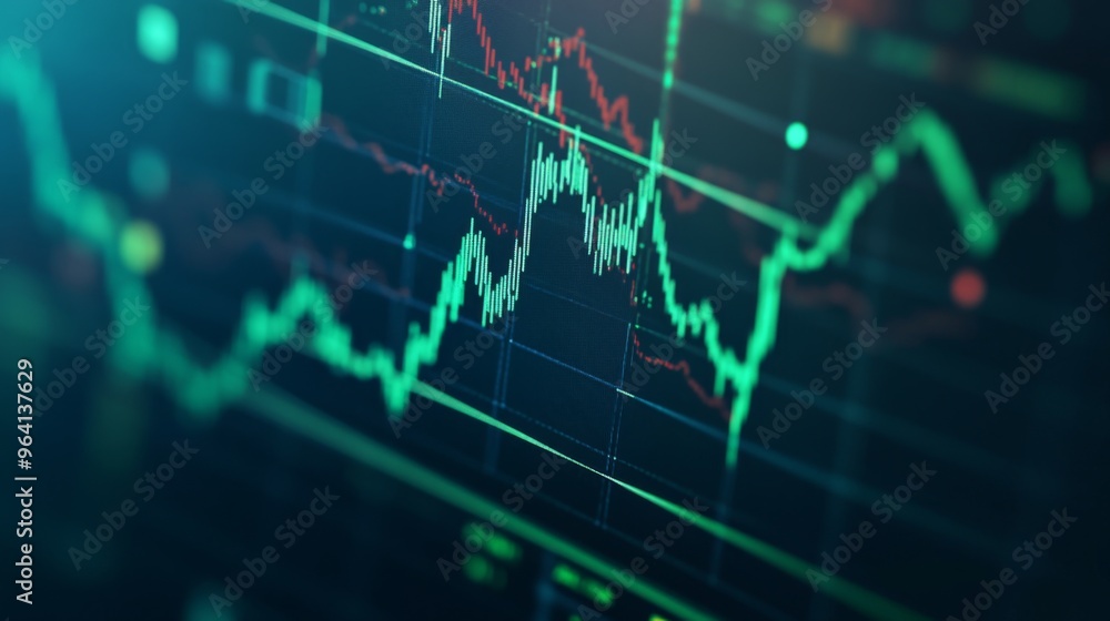Aufkleber a close-up of a digital financial chart on a computer screen showing a bullish trend, with rising gr
