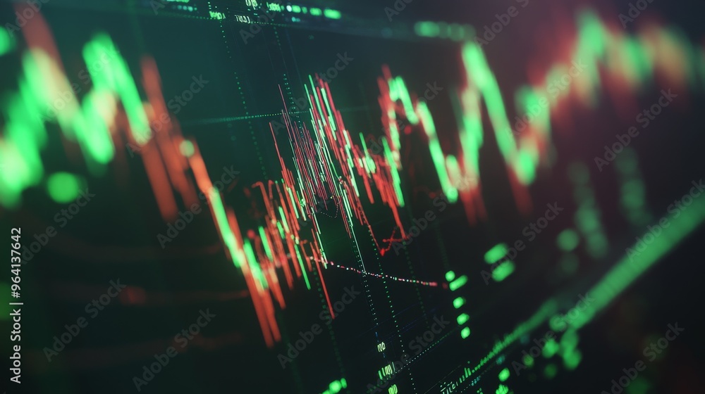 Leinwandbilder a close-up of a digital stock market graph on a computer screen, showing fluctuating stock prices wi
