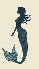 Minimalist mermaid silhouette in elegant underwater style