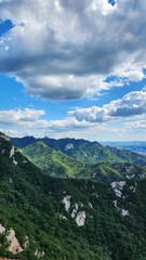 Naklejka premium the top of Bukhansan Mountain in Korea in sunny weather. hiking in korea. mountains Korea Seoul