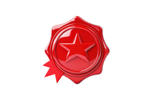 Elegant red wax seal with a star emblem and ribbon, symbolizing approval, quality, or certification. Perfect for authenticity labels.