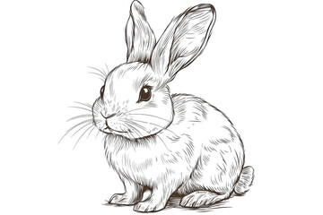 Obraz premium Hand-drawn illustration of a cute bunny. Detailed sketch with fine lines showing the gentle and soft nature of a rabbit.