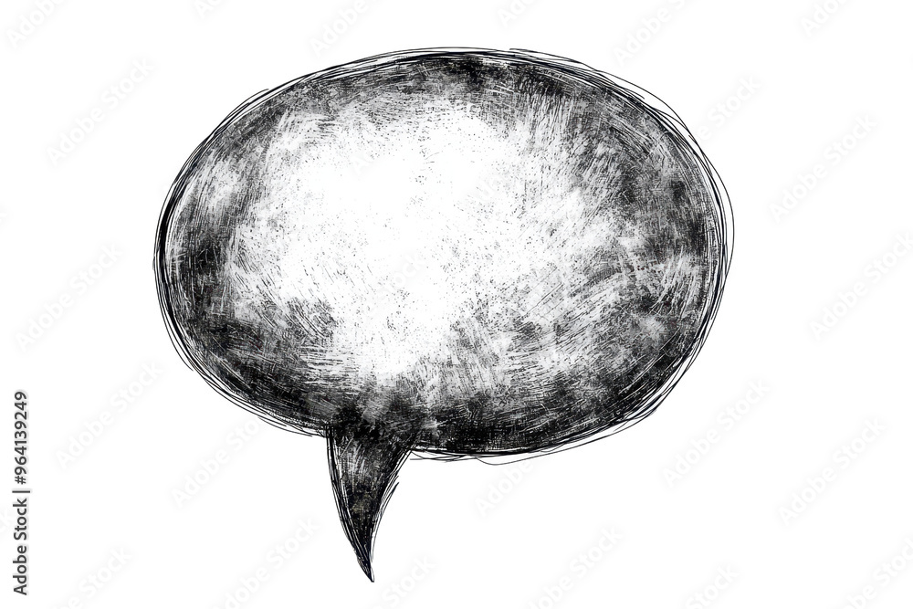 Poster hand-drawn speech bubble sketch in black and white, perfect for adding text on digital or print proj