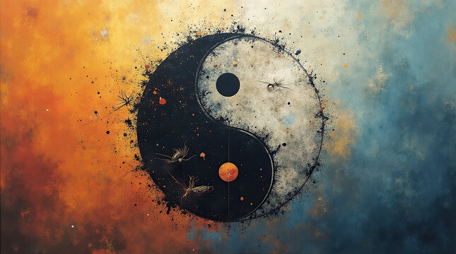 Abstract yin and yang sculpture with natural elements