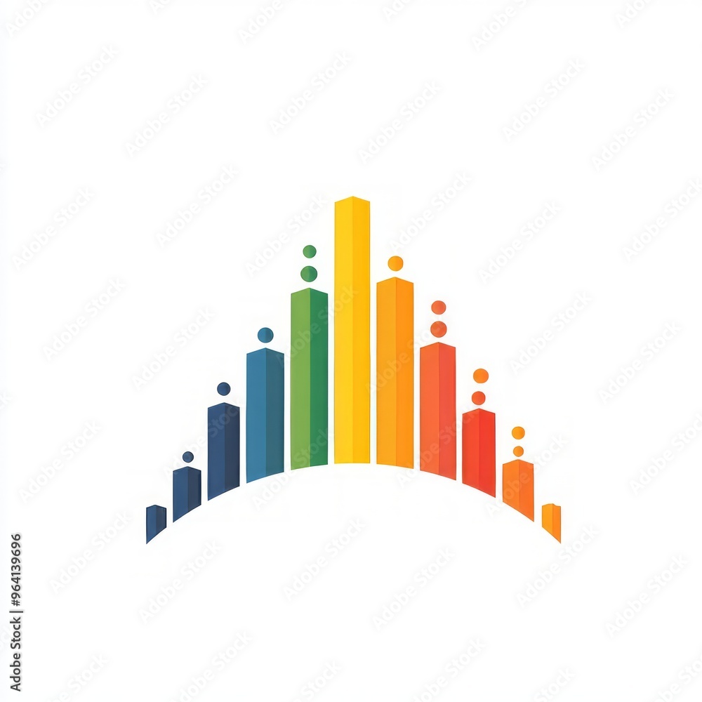 Poster Colorful abstract graphic with bars arranged in a semicircle.