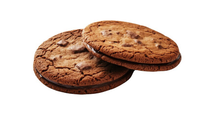 Two chocolate chip cookies with a chocolate filling