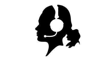 Call center employee woman black isolated silhouette