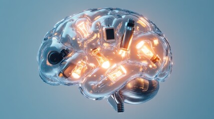 Brain with glowing light bulbs.