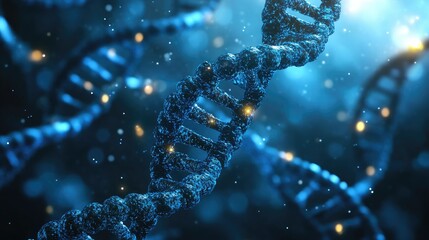 Laboratory glowing DNA helix floating in the center biotechnology science biology genetic medicine 