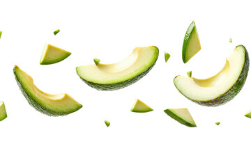 Sliced avocado pieces, isolated against a transparent background. Fresh, healthy fruit ready for a variety of culinary uses.