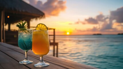 summer cocktails on luxury tropical beach resort at sunset exotic summer drinks