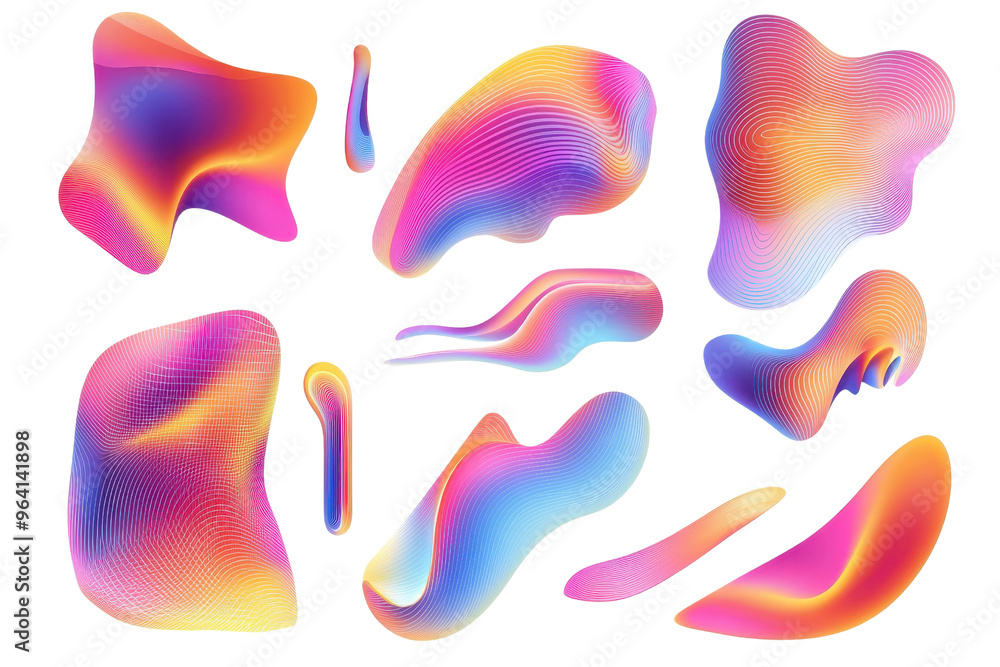 Poster vibrant and colorful abstract shapes with gradient patterns, perfect for modern design and creative 