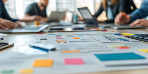 Obraz premium Brainstorming, meeting, team collaboration background scene. 