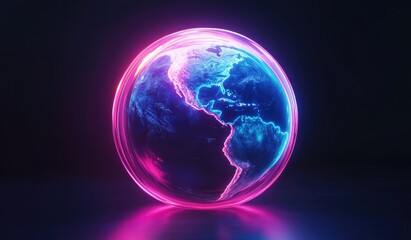 Fototapeta premium 3D Rendering Of A Neon Glowing Earth.
