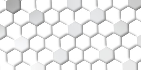 Abstract pattern with hexagonal white and gray technology line paper background. Hexagonal 3d vector grid tile and mosaic structure simple style hexagonal graphic concept. Futuristic surface design.	
