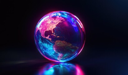 Fototapeta premium Futuristic Neon Earth Globe.