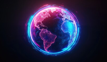 Fototapeta premium Futuristic Earth Globe with Neon Lights.