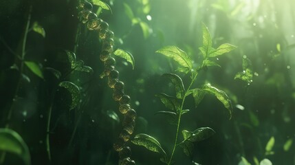 glowing DNA helix floating in the center