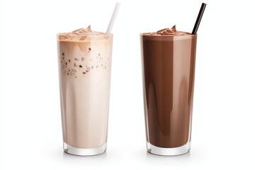 Chocolate milk shake isolated on transparent and white background 