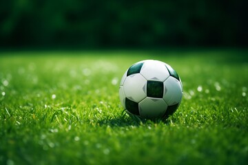 Fototapeta premium Classic soccer ball on artificial green grass 