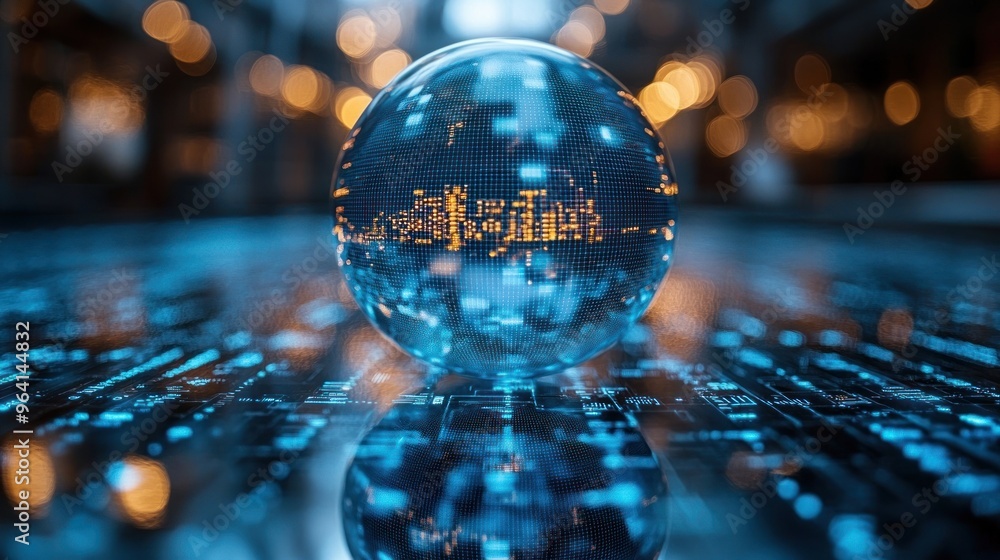 Aufkleber a futuristic crystal sphere reflecting digital data patterns.
