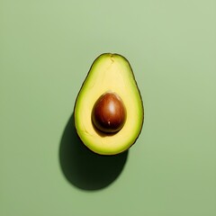 The image shows a single avocado cut in half longitudinally