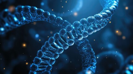 glowing DNA helix floating in the center microscope displaying 3D model of a virus