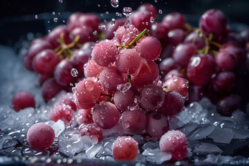 Frische Weintrauben fallen ins Wasser, Fitness und Wellness mit guter Ernährung, Vitamine für die Gesundheit