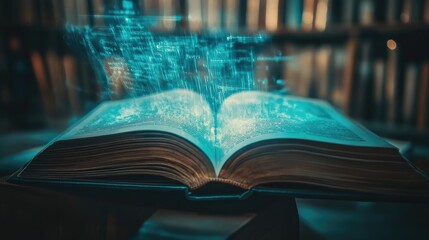 A digital publishing platform with virtual books and multimedia elements, highlighting the integration of technology and storytelling.