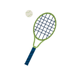 Vector tennis racket and ball isolated on white background.