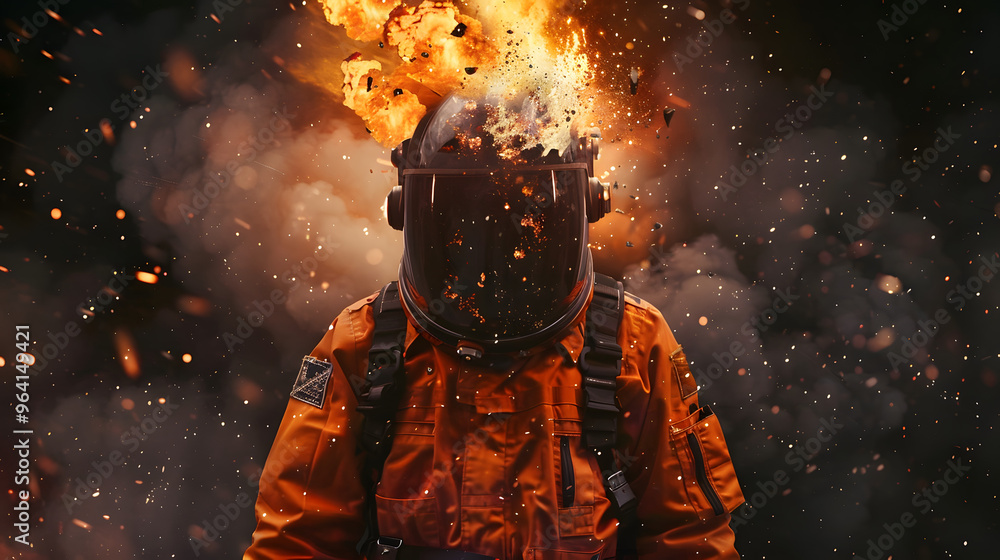 Poster a pilot with an exploding head and symbolizing the concept of stress and mental health in an aviatio