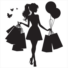 shopping girls silhouette Shopping Girl white background