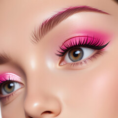 Obraz premium Close up of eye with pink makeup