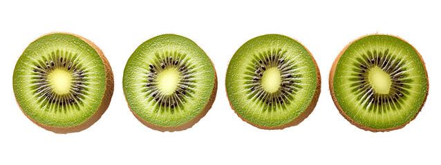 Fototapeta premium Fresh kiwi slices isolated on white background for tropical fruit and healthy snack concept, Cutout, Isolated on White Background