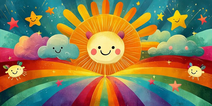 Colorful cheerful background with playful patterns for baby shower and kids event invitation design new beautiful stock image illustration AI