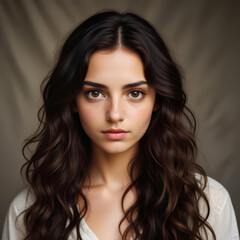 Fototapeta premium Eastern girl with natural beauty without makeup with long wavy hair