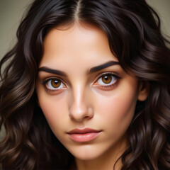 Fototapeta premium Eastern girl with natural beauty without makeup with long wavy hair