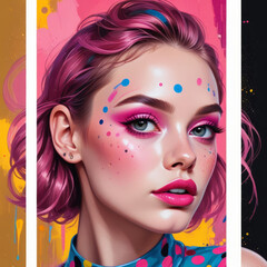 Illustration of portrait of a girl with bright coloured makeup